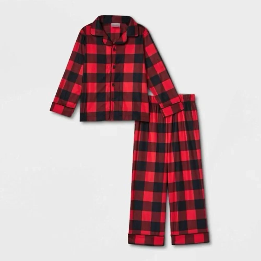 🔥Wondershop Unisex Toddler Buffalo Check Matching Family 2-Pc Pajama- (Red, 12